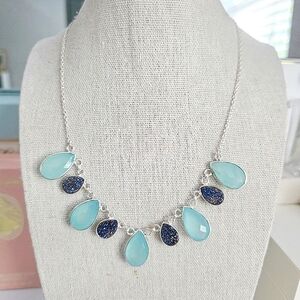 Beautiful Faceted Chalcedony Blue Druzy Teardrop Sterling Silver Necklace